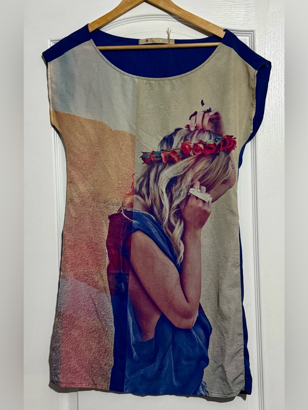 Breezy Graphic Dress Tunic Boho  Boxy Women's Top - Blue